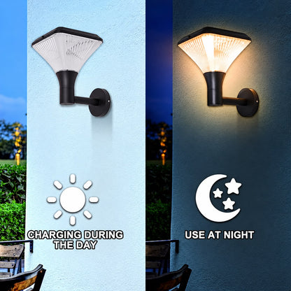 Solar wall light shown during the day and illuminated at night